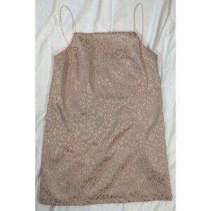 TopShop | Beige Satin Leopard Print Shift Dress | Size 6